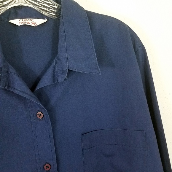 Plus Size Dark Blue Button Down Women's Shirt - Picture 3 of 8